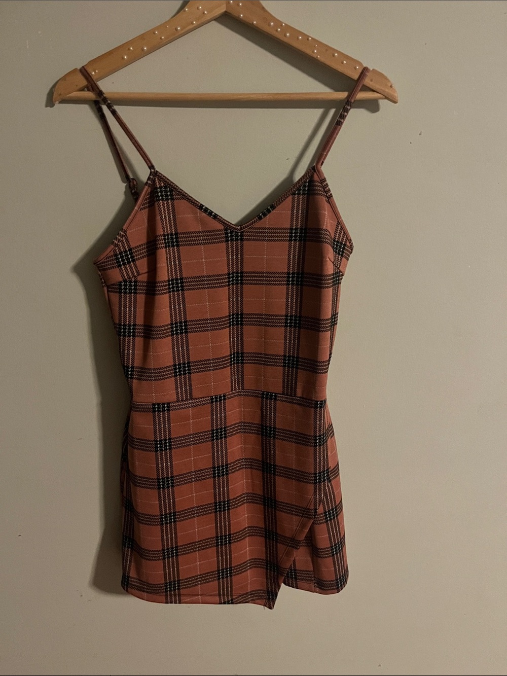 Popular Basics Rust Plaid Romper